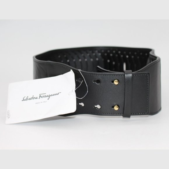 $595 Salvatore Ferragamo BLACK CALF Leather Belt Size 65,70,75,80,85 - Picture 1 of 11